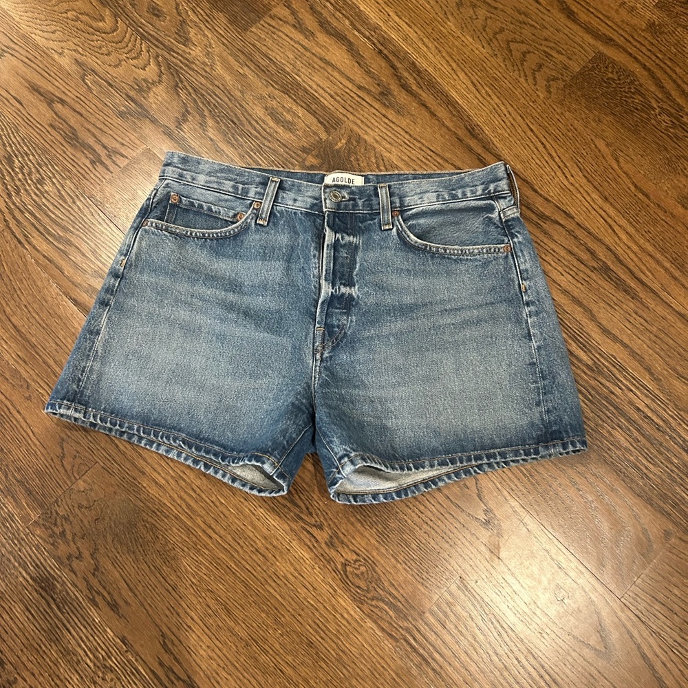 Agolde Blue Jean Shorts with Raw Hem